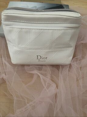 Dior White Quilted Beauty Cosmetic Pouch